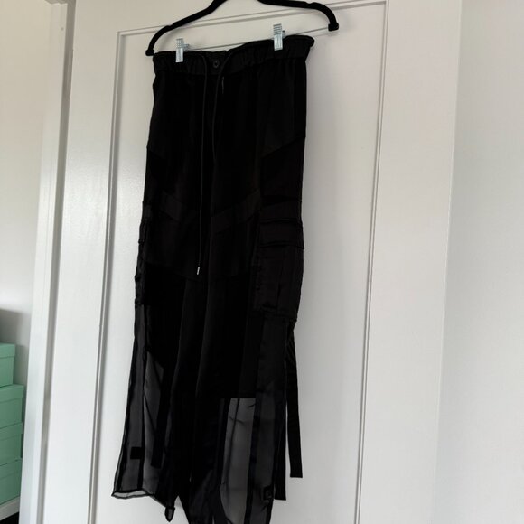Sacai Mesh Cargo Trousers In Black Cupro Transparent High Waist Ankle Cuffs Sz 1 - Picture 4 of 8